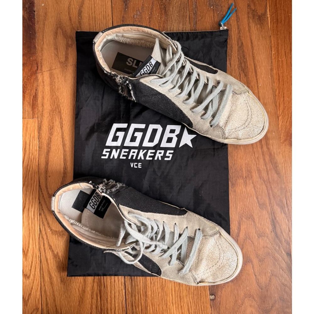 Golden Goose Slide High-Top Sneakers – Navy Glitter Suede – Size 40